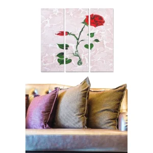 Canvastavla i trä 3-delar 50x70 cm - Röd ros med gröna blad mot en ljus bakgrund - Inredning & dekor Trygg betalning