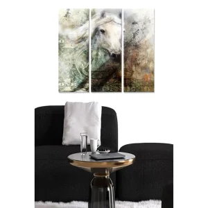 Canvastavla i trä 3-delar 50x70 cm - Hästporträtt med inslag av sedlar och abstrakta mönster - Inredning & dekor Fynd
