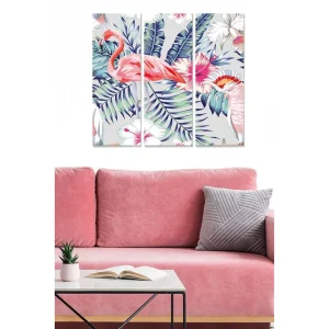 Canvastavla i trä 3-delar 50x70 cm - Färgglad tropisk komposition med flamingos och blommor - Inredning & dekor Extra rabatt