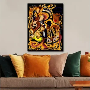 Canvastavla 70x100 cm - Livfull och dynamisk skildring av musiker som spelar olika instrument i en färgstark komposition - Inredning & dekor Snabb leverans