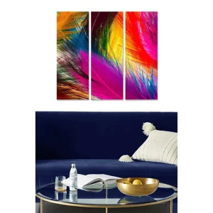 Canvastavla i trä 3-delar 50x70 cm - Färgglad abstrakt komposition med dynamiska linjer - Inredning & dekor Outlet