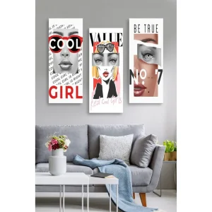 Beställ idag Canvastavla i trä 3-delar 50x70 cm - Stiliserade porträtt av kvinnor med moderna inslag - Inredning & dekor