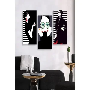 Canvastavla i trä 3-delar 50x70 cm - Stiliserade porträtt av modeikoner med grafiska inslag - Inredning & dekor Begränsat antal