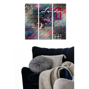 Beställ idag Canvastavla i trä 3-delar 50x70 cm - Modern konst med London-tema och grafiska element - Inredning & dekor