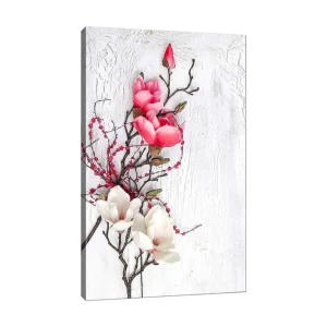 Utförsäljning Canvastavla 70x100 cm - Vacker komposition av magnoliablommor i rosa och vitt på en subtil bakgrund - Inredning & dekor