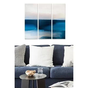 Canvastavla i trä 3-delar 50x70 cm - Abstrakt landskap med nyanser av blått - Inredning & dekor Outlet