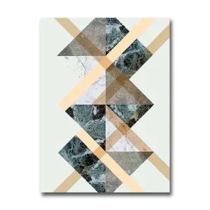 Säker betalning Liten Canvastavla 28x38 cm - Geometrisk komposition med trianglar och diagonala linjer Mörkgrön / Beige / Vit - Inredning