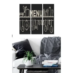 Begränsat erbjudande Canvastavla i trä 3-delar 50x70 cm - Köksskylt med köksredskap och växter i minimalistisk stil - Inredning & dekor