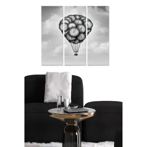 Canvastavla i trä 3-delar 50x70 cm - Ballong fylld med klockor svävande i himlen - Inredning & dekor Begränsad tid