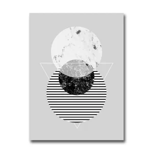 Rea Liten Canvastavla 28x38 cm - Abstrakt komposition med cirklar och trianglar Svart / Vit / Grå - Inredning