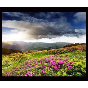 Utförsäljning Inramad Canvastavla i trä - 41x56 cm - Vacker fjällandskap med blomstrande ängar - Inredning & dekor