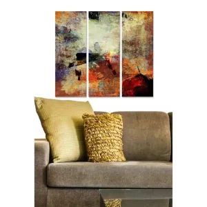 Canvastavla i trä 3-delar 50x70 cm - Abstrakt komposition med varma färger och texturer - Inredning & dekor Nyhet