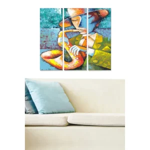 Trygg betalning Canvastavla i trä 3-delar 50x70 cm - Musiker som spelar saxofon med färgglad bakgrund - Inredning & dekor