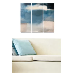 Canvastavla i trä 3-delar 50x70 cm - Abstrakt komposition med mjuka blå och beige nyanser - Inredning & dekor Begränsat antal
