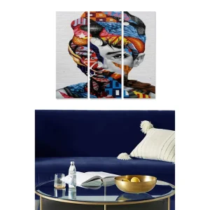 Canvastavla i trä 3-delar 50x70 cm - Färgglad porträtt av en kvinna med abstrakta mönster - Inredning & dekor Fynd