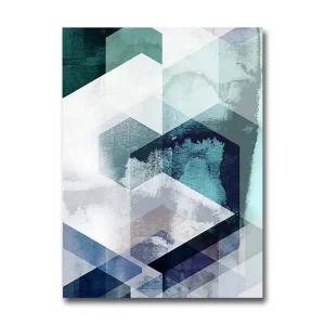 Kundfavorit Liten Canvastavla 28x38 cm - Abstrakt komposition med geometriska former i olika nyanser Mörkblå / Turkos / Ljusgrå - Inredning