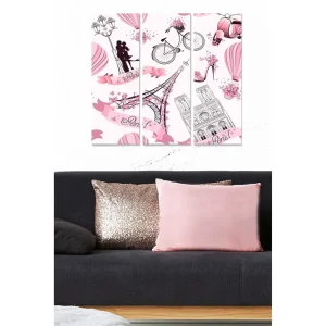risnedsättning Canvastavla i trä 3-delar 50x70 cm - Romantisk stadsbild med Parismotiv och kärleksfullt par - Inredning & dekor