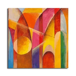 Canvastavla 45x45 cm - Abstrakt komposition med geometriska former och starka färger Röd / Orange / Gul - Inredning Utförsäljning