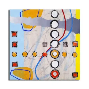Expressleverans Canvastavla 45x45 cm - Abstrakt komposition med cirklar och geometriska former Blå / Orange / Grå - Inredning