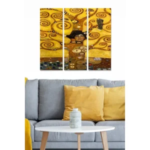 Canvastavla i trä 3-delar 50x70 cm - Gyllene abstrakt komposition med spiraler och en kvinna i fokus - Inredning & dekor Extra rabatt