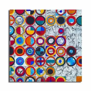 Canvastavla 45x45 cm - Färgglad komposition av cirklar i olika storlekar Röd / Blå / Svart - Inredning Lågt pris