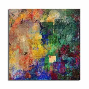 Rabatt Canvastavla 45x45 cm - Abstrakt komposition med färgglada former och texturer Grön / Blå / Orange - Inredning