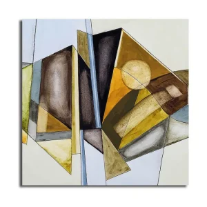 Fynd Canvastavla 45x45 cm - Abstrakt komposition med geometriska former i varma toner Guld / Brunt / Blått - Inredning