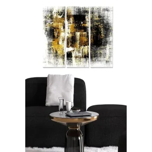 Beställ idag Canvastavla i trä 3-delar 50x70 cm - Abstrakt komposition med svarta och gyllene inslag - Inredning & dekor