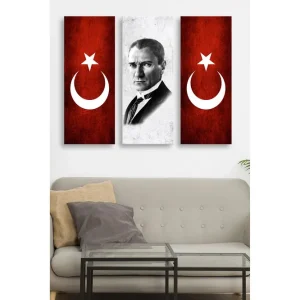 risnedsättning Canvastavla i trä 3-delar 50x70 cm - Porträtt av en man omgiven av symboler för Turkiet - Inredning & dekor
