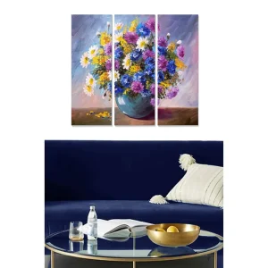 Canvastavla i trä 3-delar 50x70 cm - Färgrik bukett av blommor i en vas - Inredning & dekor Reapris