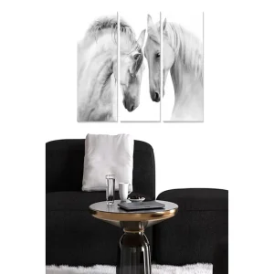 Canvastavla i trä 3-delar 50x70 cm - Två eleganta vita hästar som står nära varandra - Inredning & dekor Nyhet