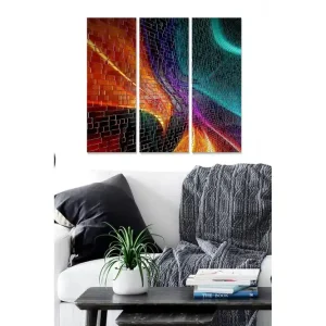 Beställ idag Canvastavla i trä 3-delar 50x70 cm - Färgglad abstrakt komposition med geometriska former och ljusstrålar - Inredning & dekor