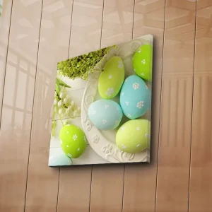 Säker betalning Canvastavla 45x45 cm - Färgglada påskägg i pastellfärger Grön / Blå / Vit - Inredning