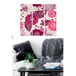 Begränsad tid Canvastavla i trä 3-delar 50x70 cm - Färgrik blomsterdesign med stiliserade blommor och blad - Inredning & dekor