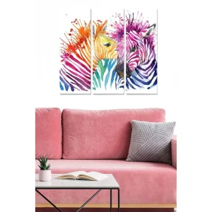 Begränsad tid Canvastavla i trä 3-delar 50x70 cm - Färgglad komposition av zebror med abstrakta mönster - Inredning & dekor