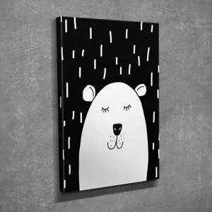 Beställ nu Liten Canvastavla 30x40 cm - Söt vit björn med stängda ögon mot en svart bakgrund Vit / Svart - Inredning