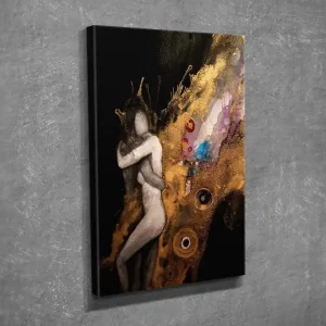 Liten Canvastavla 30x40 cm - Intimt par i en omfamnande gest med abstrakta inslag Guld / Svart / Beige - Inredning Kundfavorit