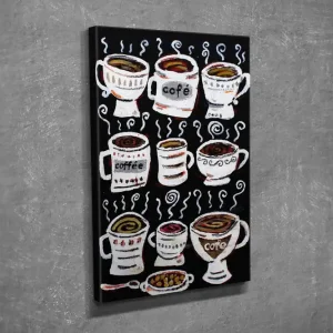 Liten Canvastavla 30x40 cm - Kaffe koppar med ångande innehåll Svart / Vit / Brun - Inredning Begränsad tid