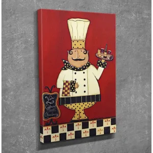 Bästa pris Liten Canvastavla 30x40 cm - Glad kock med en bricka fylld av mat och dryck Röd / Vit / Svart - Inredning