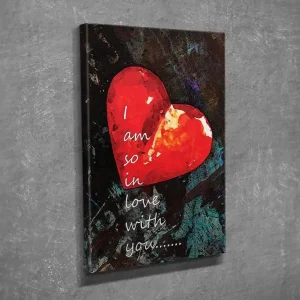 Nyhet Liten Canvastavla 30x40 cm - Röd hjärtform med romantisk text Röd / Svart / Grön - Inredning