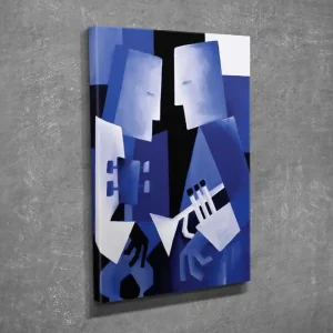 Populärt val Liten Canvastavla 30x40 cm - Abstrakt komposition med två figurer som spelar musik Mörkblå / Ljusblå / Svart - Inredning