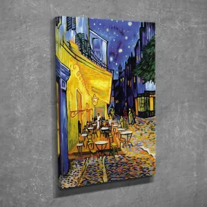 Liten Canvastavla 30x40 cm - Livlig uteservering under stjärnklara nätter Gult / Blått / Mörkgrönt - Inredning Trygg betalning