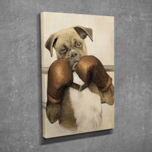 Endast idag Liten Canvastavla 30x40 cm - Boxande hund med handskar Brun / Beige / Vit - Inredning