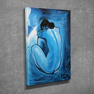 Liten Canvastavla 30x40 cm - Naken figur i en skyddande ställning Blå / Ljusblå / Svart - Inredning Fynd