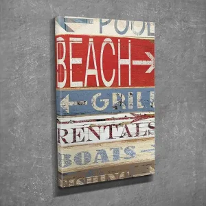 Populärt val Liten Canvastavla 30x40 cm - Färgglada vägskyltar med strand- och fritidsmotiveringar Röd / Blå / Vit - Inredning
