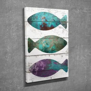 Kampanjpris Liten Canvastavla 30x40 cm - Färgglada fiskar i abstrakt stil Turkos / Lila / Brunt - Inredning