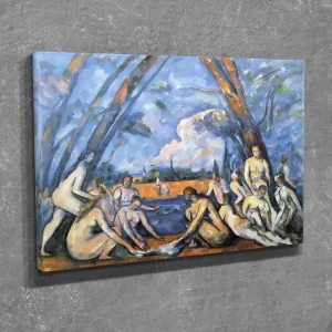 Liten Canvastavla 40x30 cm - Grupp av nakna människor vid en vattenkant omgivna av träd Blå / Hudton / Orange - Inredning Fri frakt