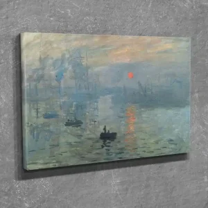 Liten Canvastavla 40x30 cm - Stämningsfull sjöutsikt med solnedgång och båtar Blå / Orange / Grå - Inredning Fynd