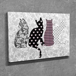 Begränsat erbjudande Liten Canvastavla 40x30 cm - Katter i olika mönster och färger Svart / Rosa / Grå - Inredning