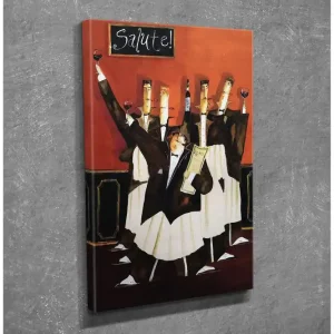 Sista chansen Liten Canvastavla 30x40 cm - Festlig skara av servitörer som skålar med vin i en livlig atmosfär Röd / Svart / Vit - Inredning